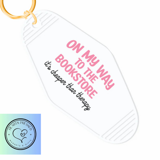 On My Way to the Bookstore Motel Keychain